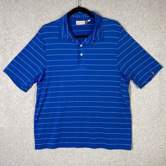 KJUS Mens L 52 Stripe Polo Short Sleeve Blue Golf Shirt UPF50+ - Picture 1 of 6